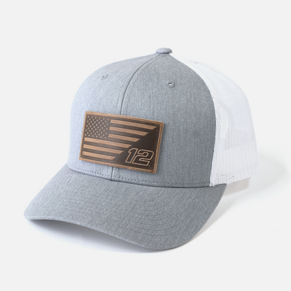 #12 American Flag Snapback Hat – Racing Design | Range Leather Co