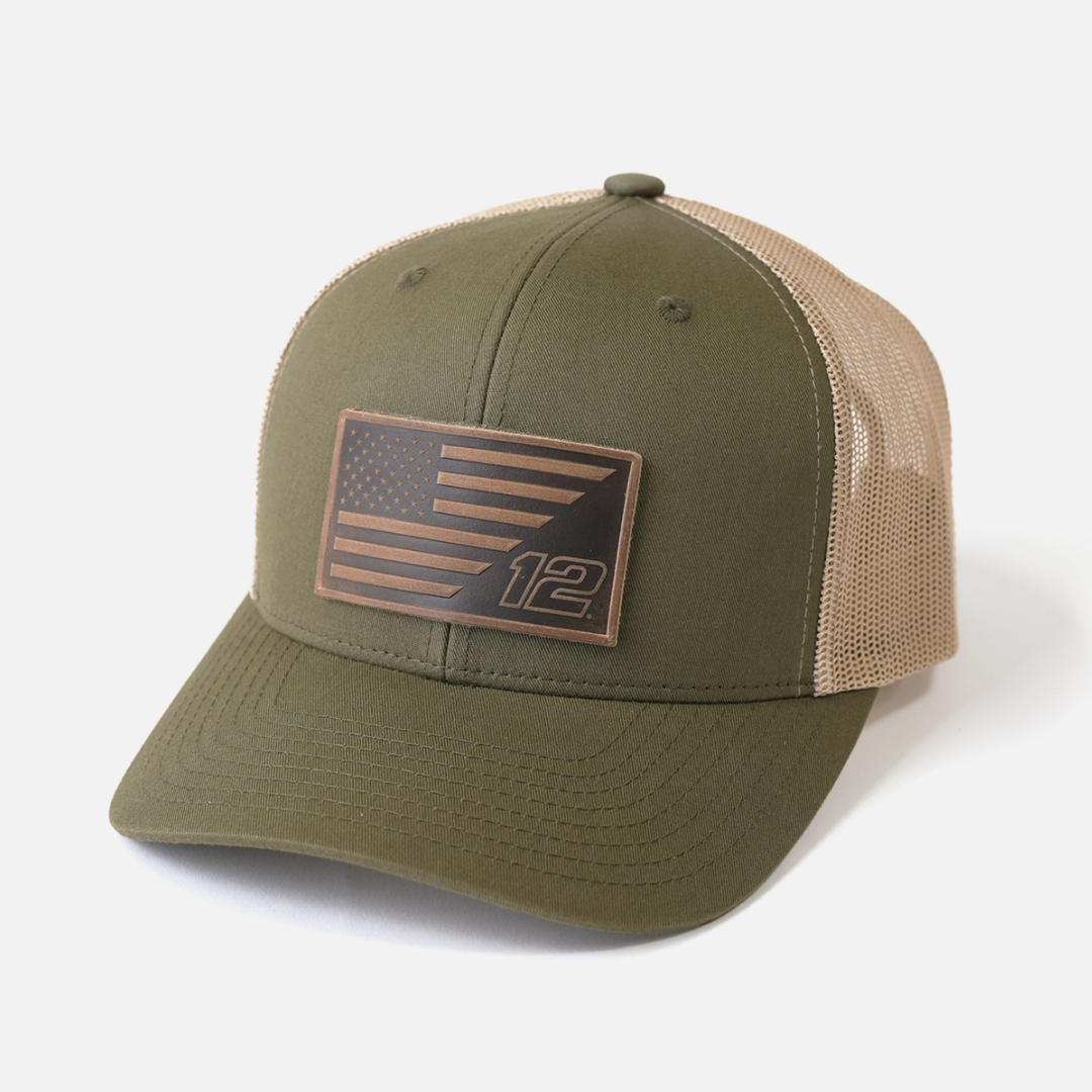 #12 American Flag Snapback Hat – Racing Design | Range Leather Co