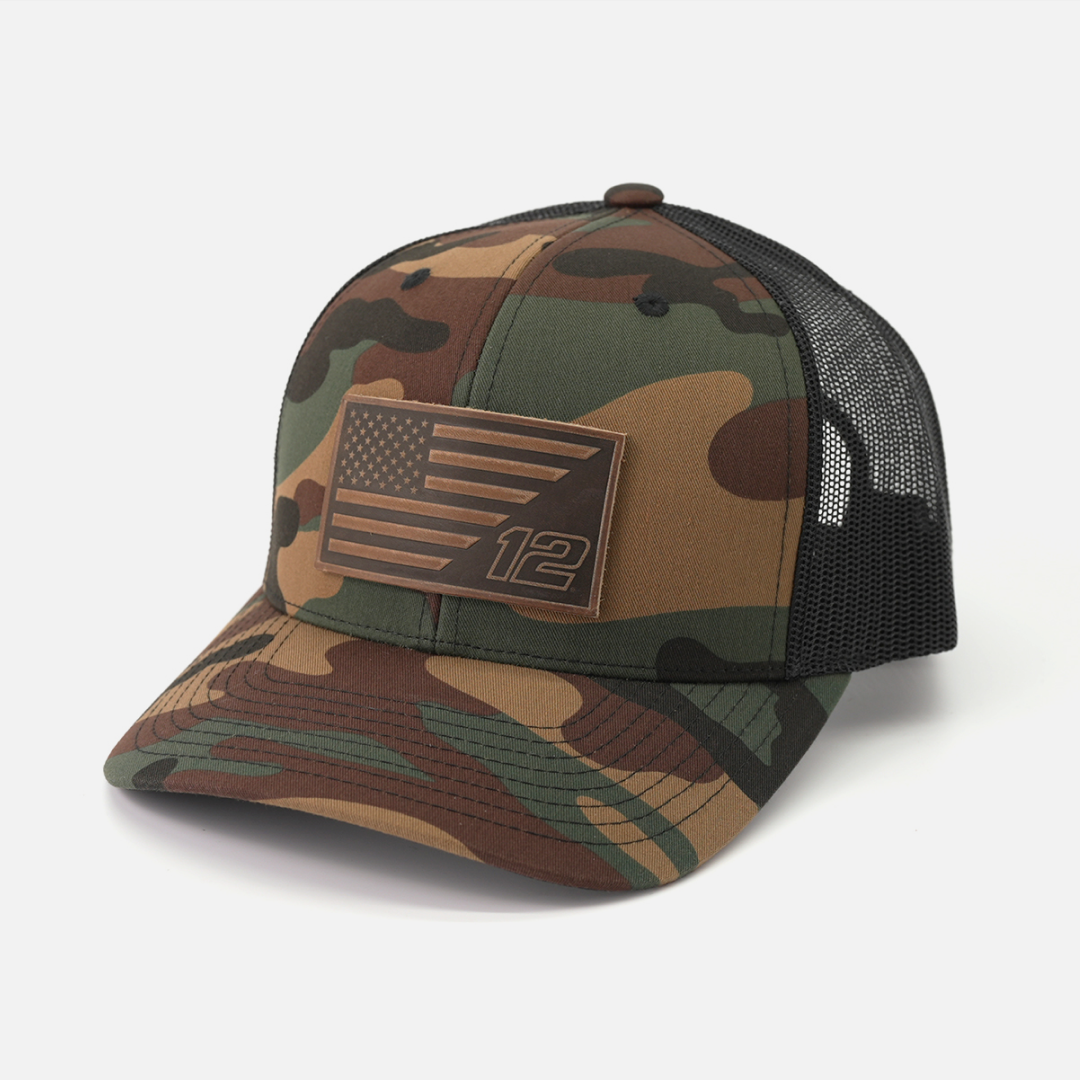 #12 American Flag Snapback Hat – Racing Design | Range Leather Co