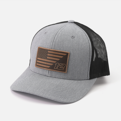 #12 American Flag Snapback Hat – Racing Design | Range Leather Co