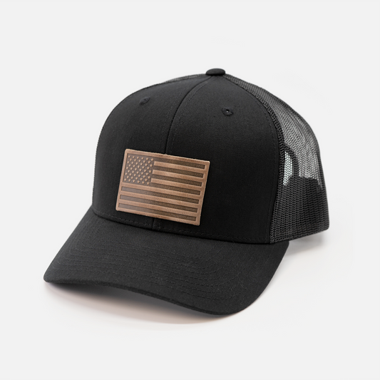 American Flag Hat – Full Grain Horween Leather Patch