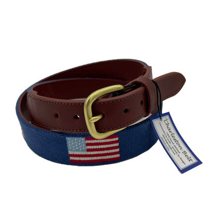 American Flag Needlepoint Belt – Handstitched Patriotic | Charleston Belt