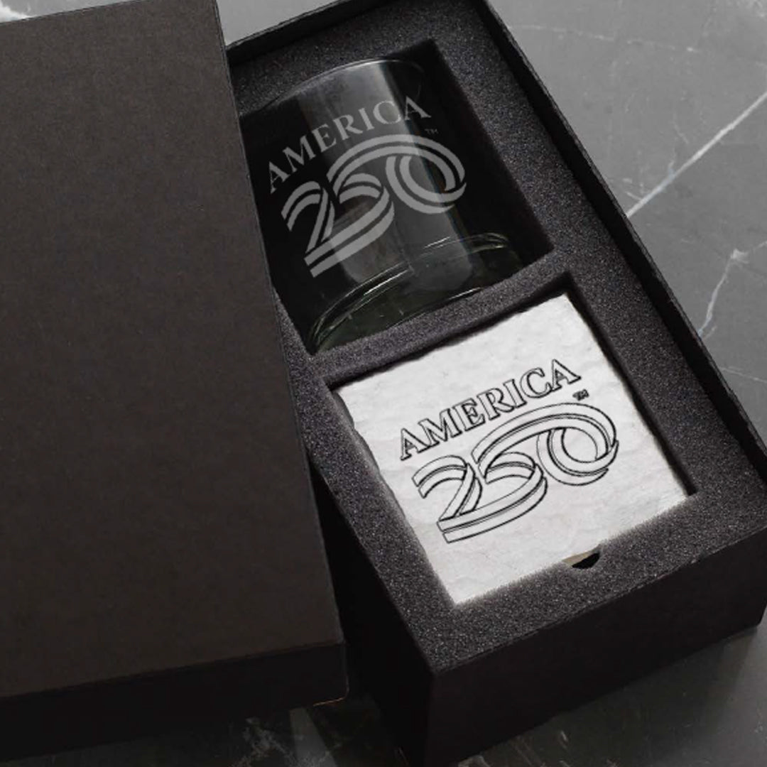 America 250 Rocks Glass with Coaster Commemorative Gift Set | Wendell August Forge