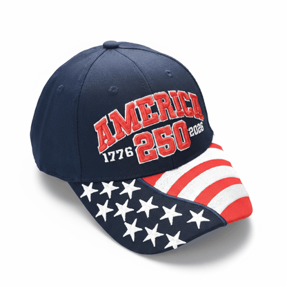 America 250th Anniversary Cap – American Flag Bill | Patriotic Cotton Twill Hat