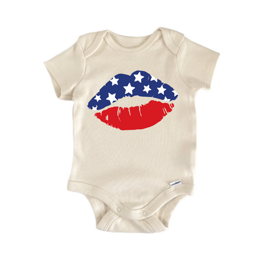 America Lips Patriotic July 4th -  Baby Boy Girl Clothes  Bodysuit