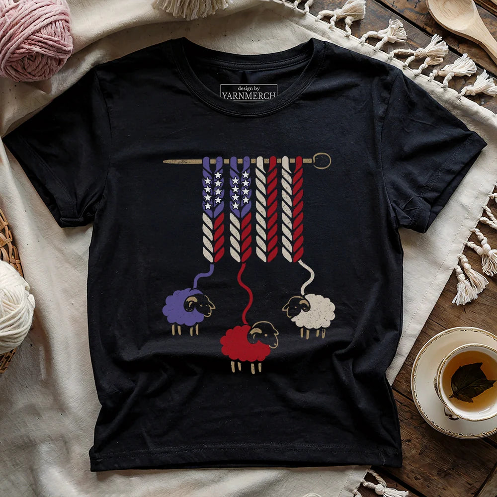 America Wool T-Shirt - Patriotic Yarn Art Design for Knitters & Crocheters