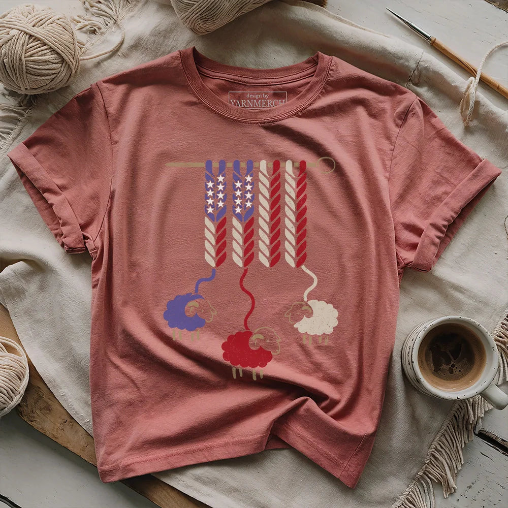 America Wool T-Shirt - Patriotic Yarn Art Design for Knitters & Crocheters