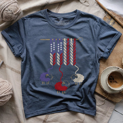 America Wool T-Shirt - Patriotic Yarn Art Design for Knitters & Crocheters
