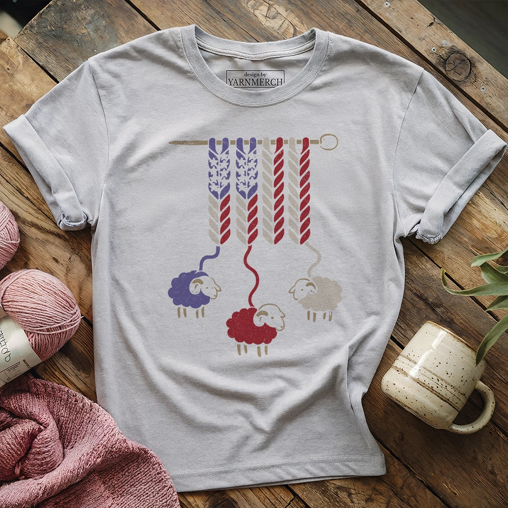 America Wool T-Shirt - Patriotic Yarn Art Design for Knitters & Crocheters