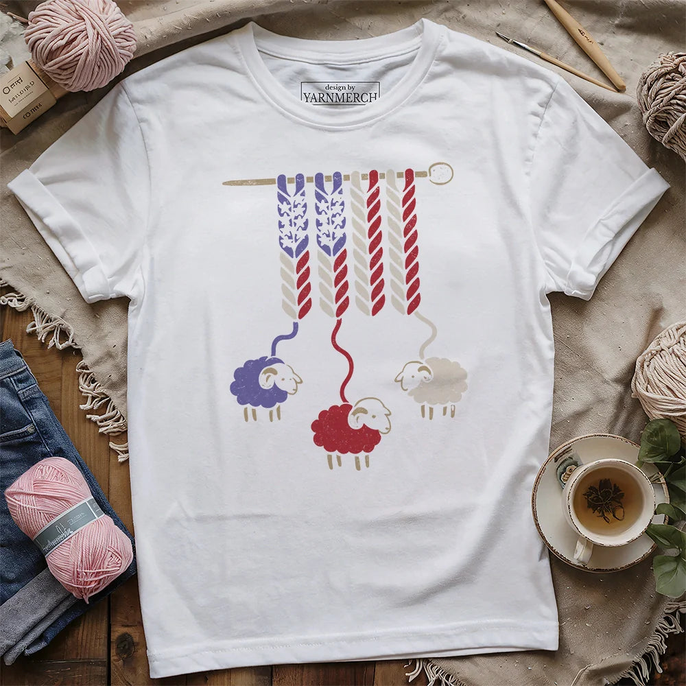 America Wool T-Shirt - Patriotic Yarn Art Design for Knitters & Crocheters