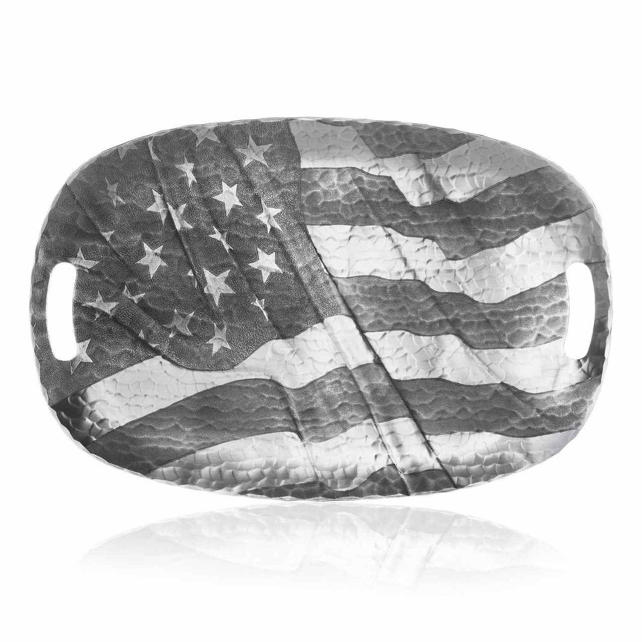American Flag Luncheon Tray - Hand-Hammered Aluminum Serving Tray 18x12
