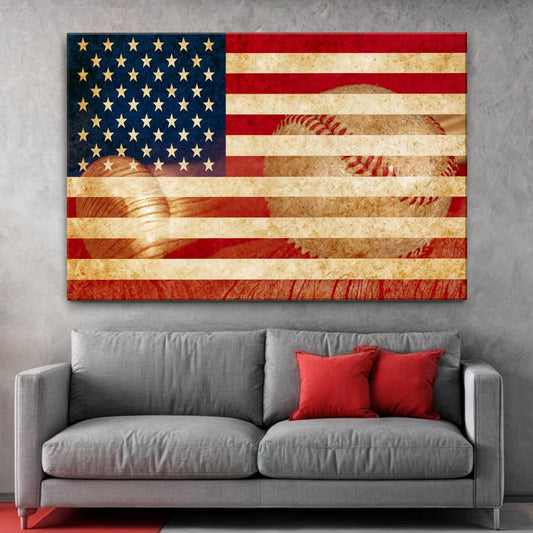 American Pastime Baseball Canvas Wall Art | Patriotic Sports Decor