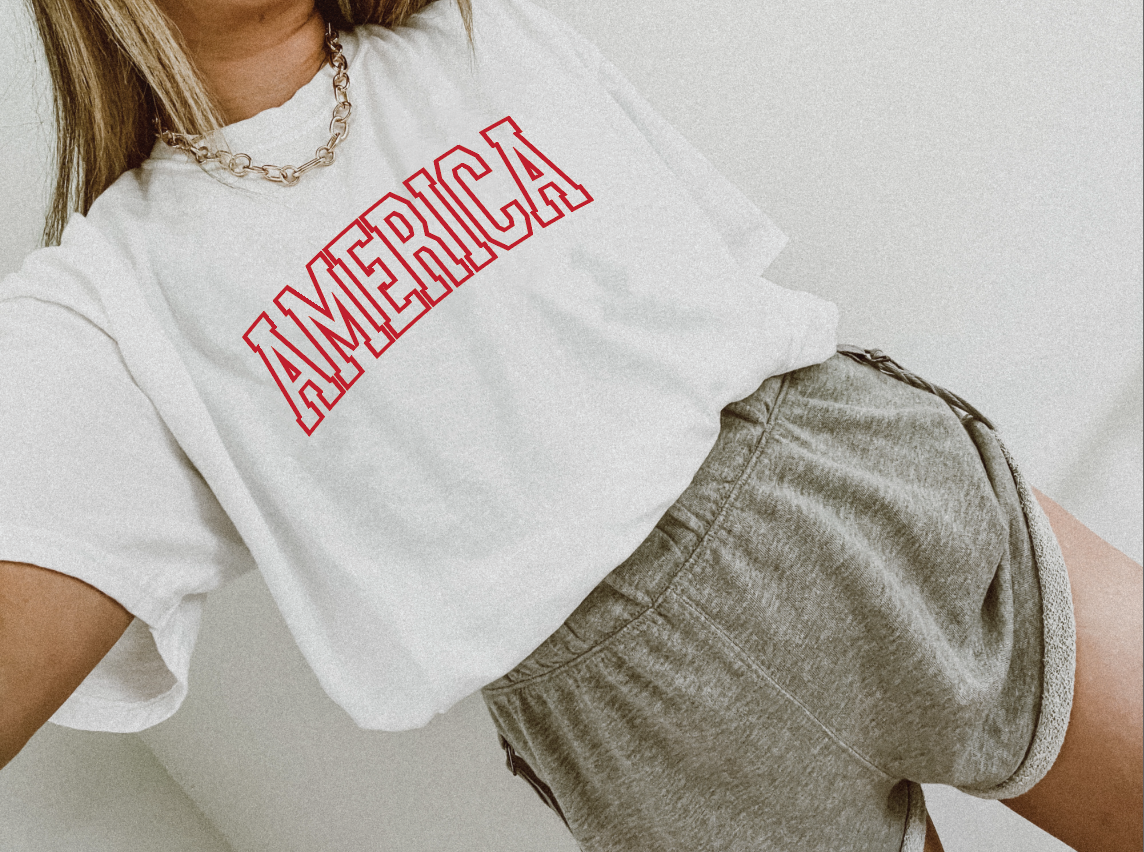 America Varsity Tee - Patriotic Screen-Printed Cotton T-Shirt