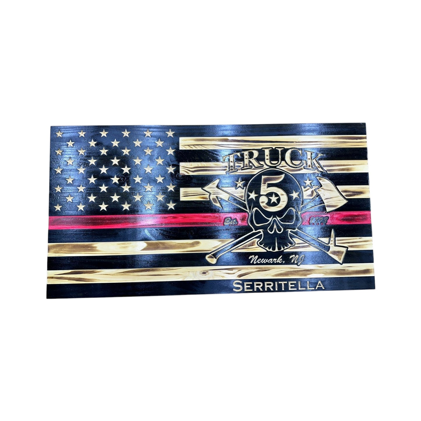 Wooden Thin Red Line American Flag with Custom Logo and Personalization