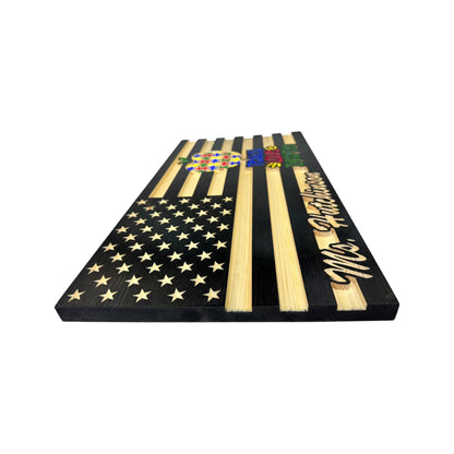 Wooden American Flag for Teachers with Personalized Engraving