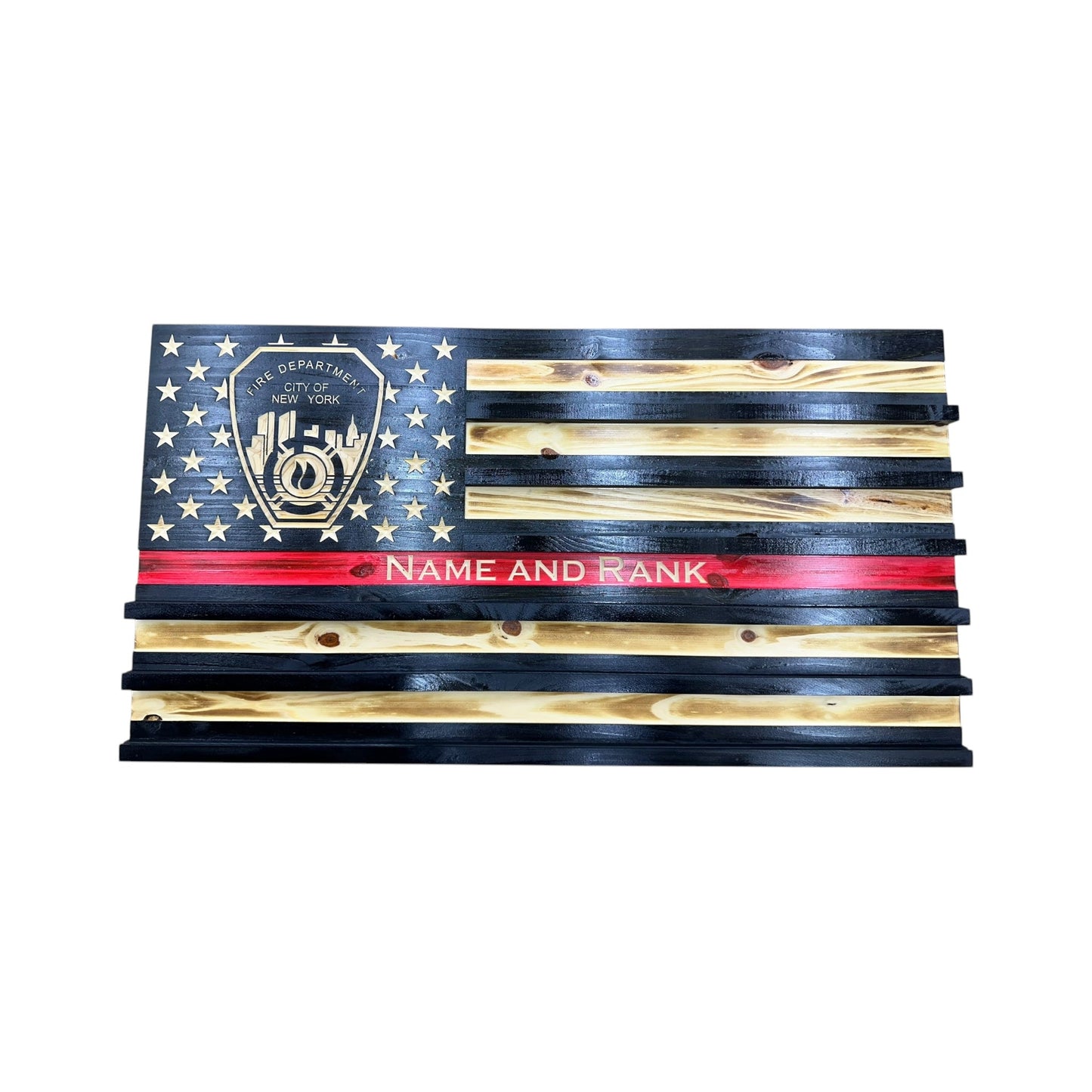 Wooden Thin Red Line American Flag with Custom Logo and Personalization