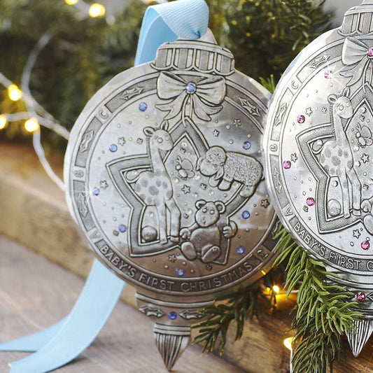 Baby Boy's First Christmas keepsake ornament with crystal accents
