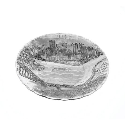 Pittsburgh Skyline Small Round Belmont Bowl by Wendell August Forge — angled view
