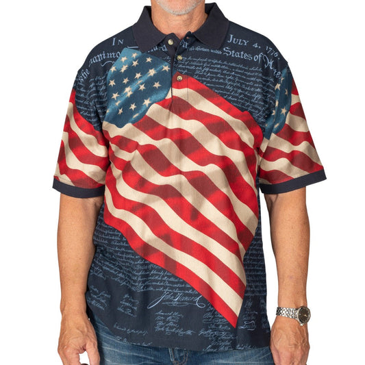 Men's Waving American Flag Cotton Polo Shirt - Patriotic Design