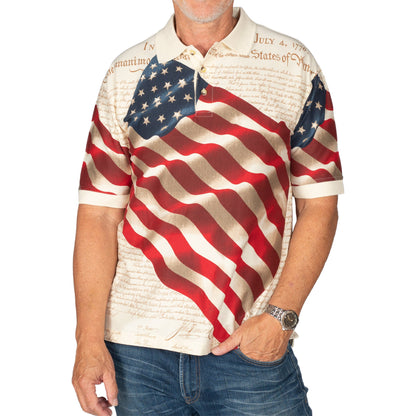 Waving Flag Men's Cotton Polo Shirt - Patriotic | Flag Shirt