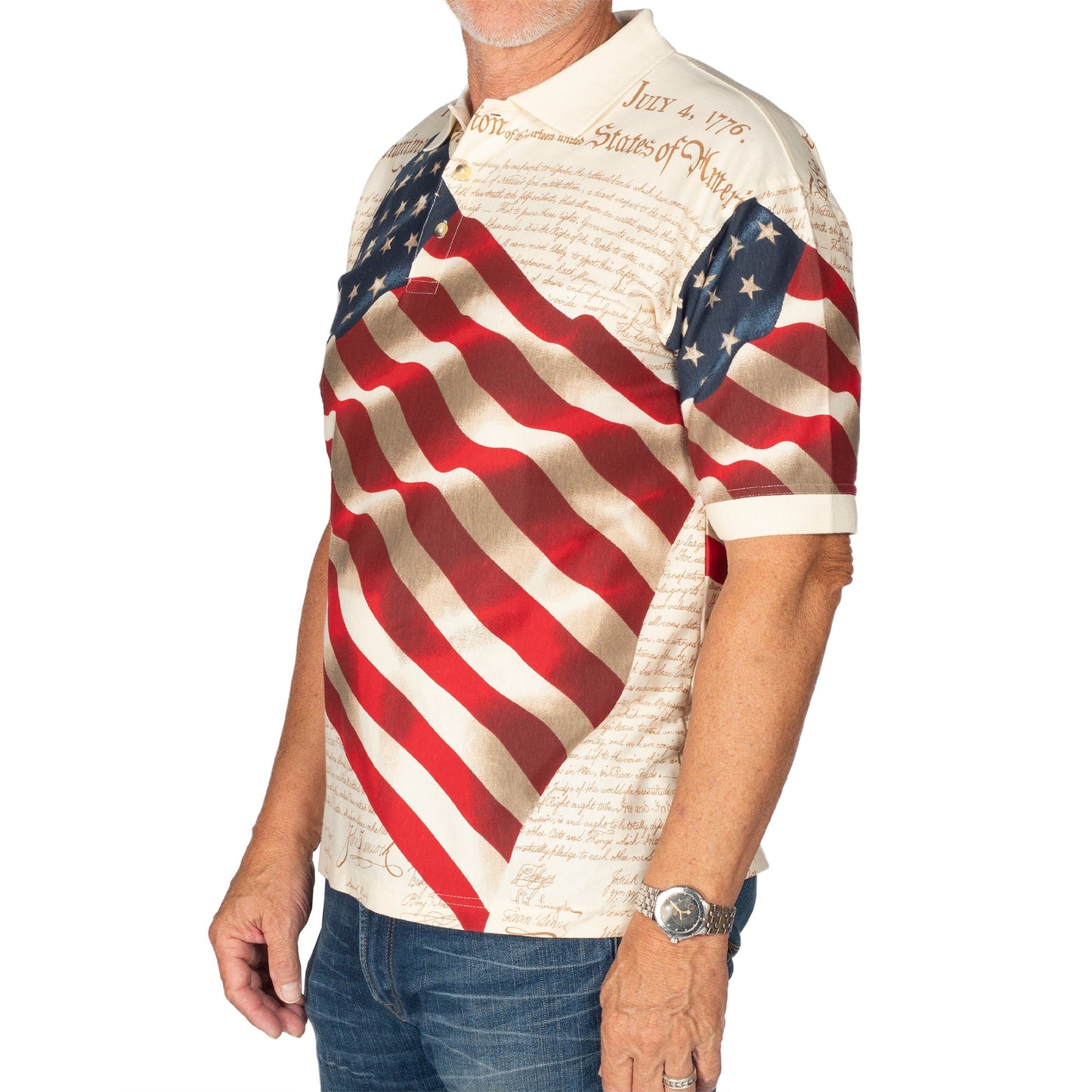 Waving Flag Men's Cotton Polo Shirt - Patriotic | Flag Shirt