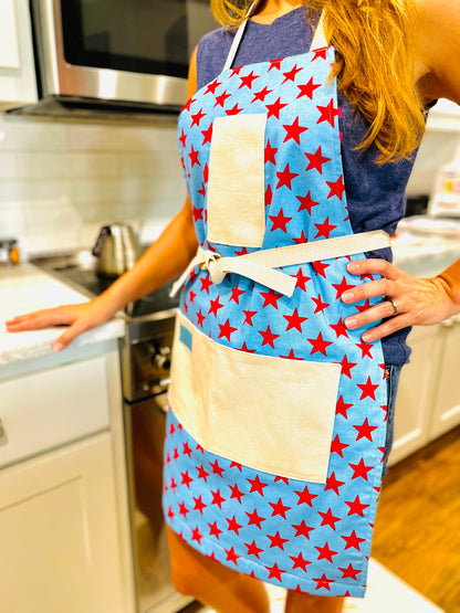 Betsy Ross Apron - Handcrafted American Flag Cotton Kitchen Apron
