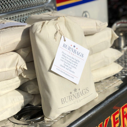 Cotton giving bag included with Burn Bag order for donating treats to local fire stations.