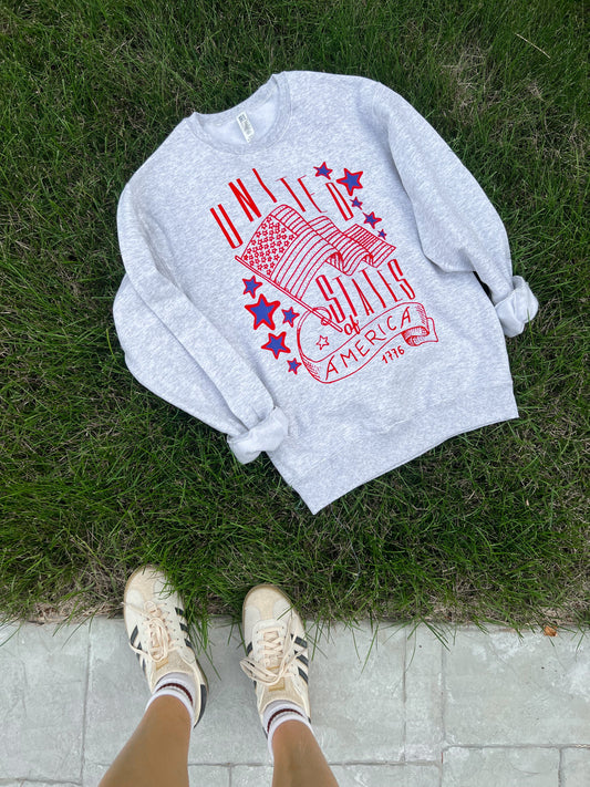 Liberty Crewneck Ash Grey - Patriotic Sweatshirt | Wild Kard