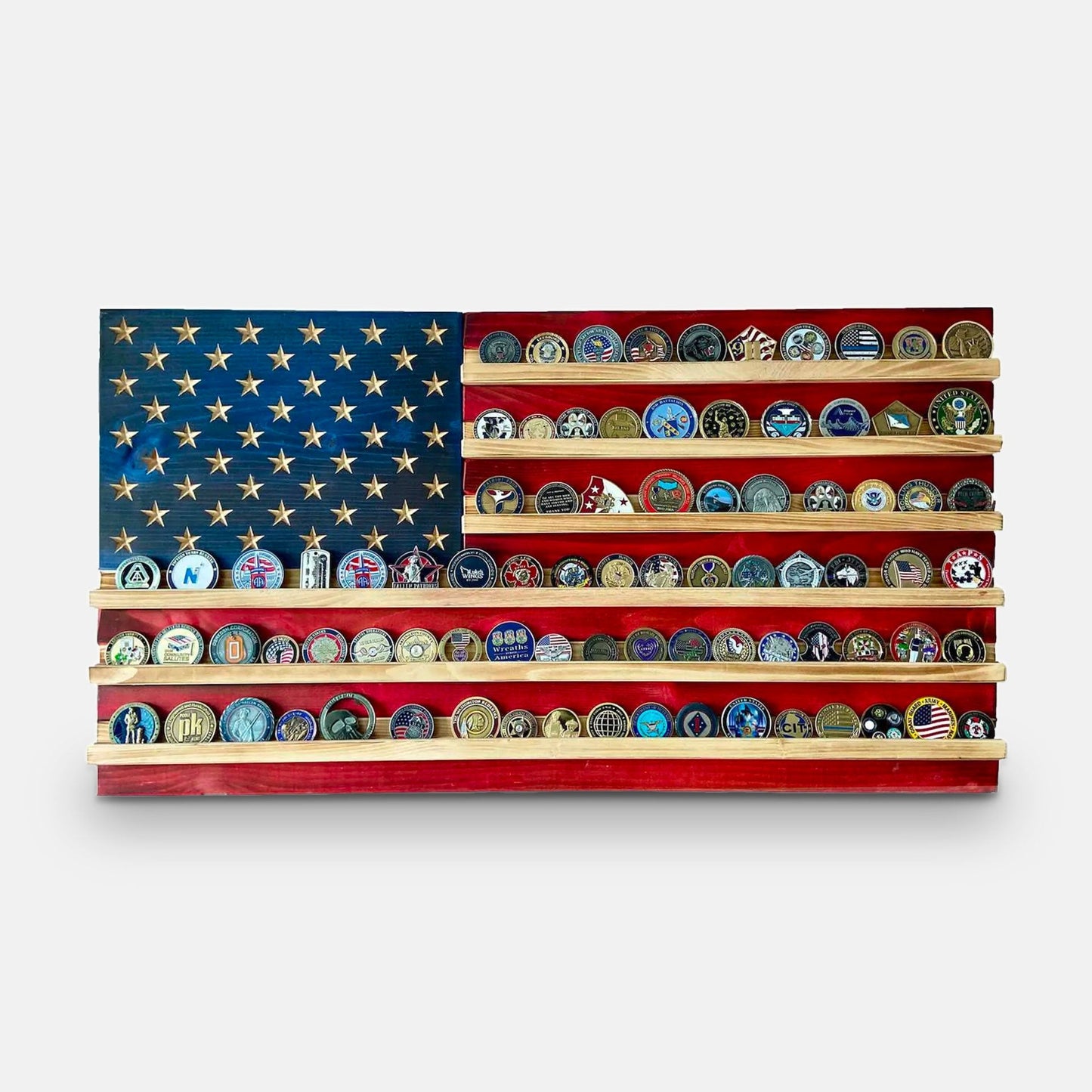Challenge Coin Holder Flag – Wooden Display | Shop250America