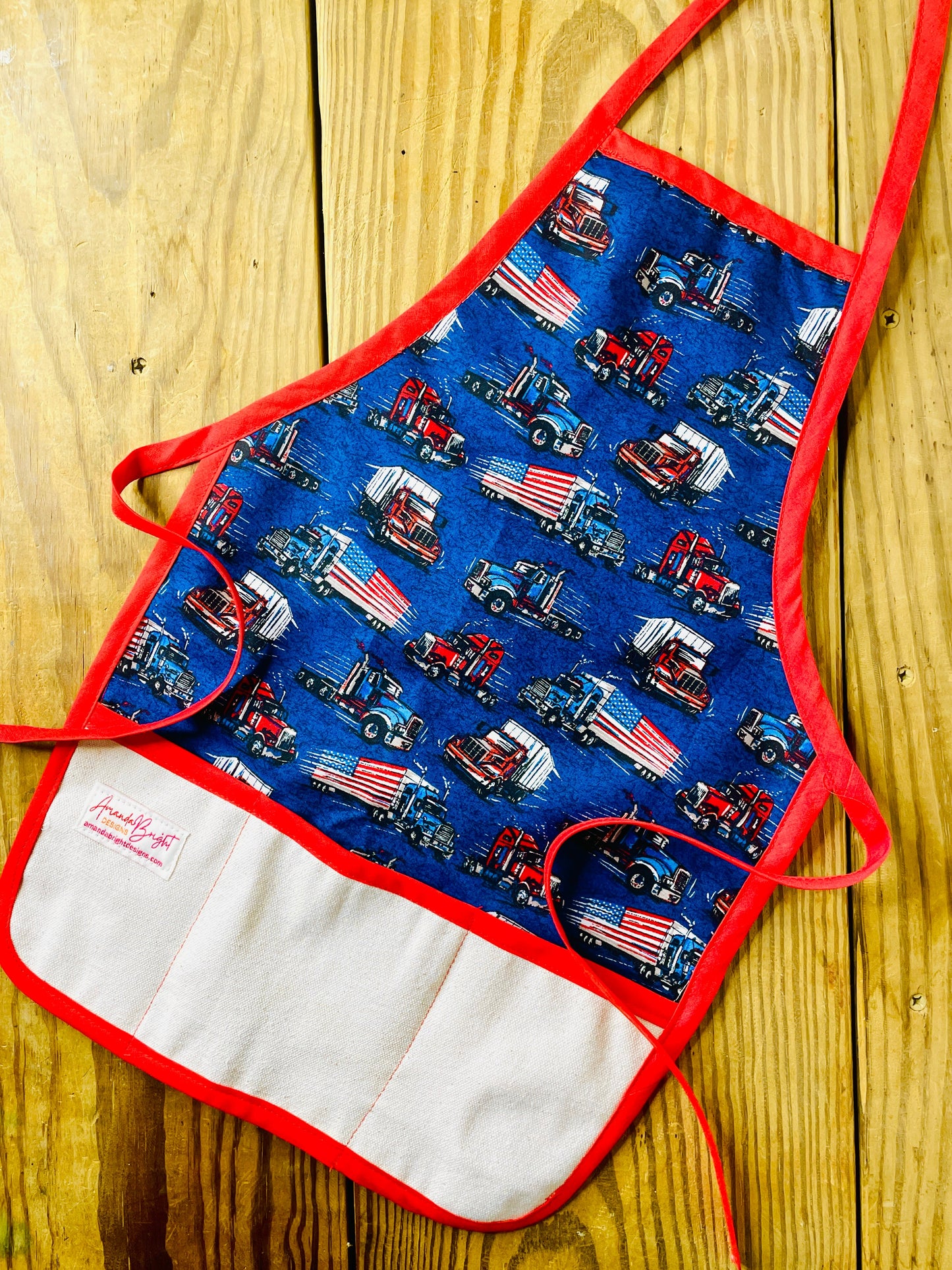Kids Big Rig Apron - Patriotic Semi Truck Cotton Apron Ages 2-8