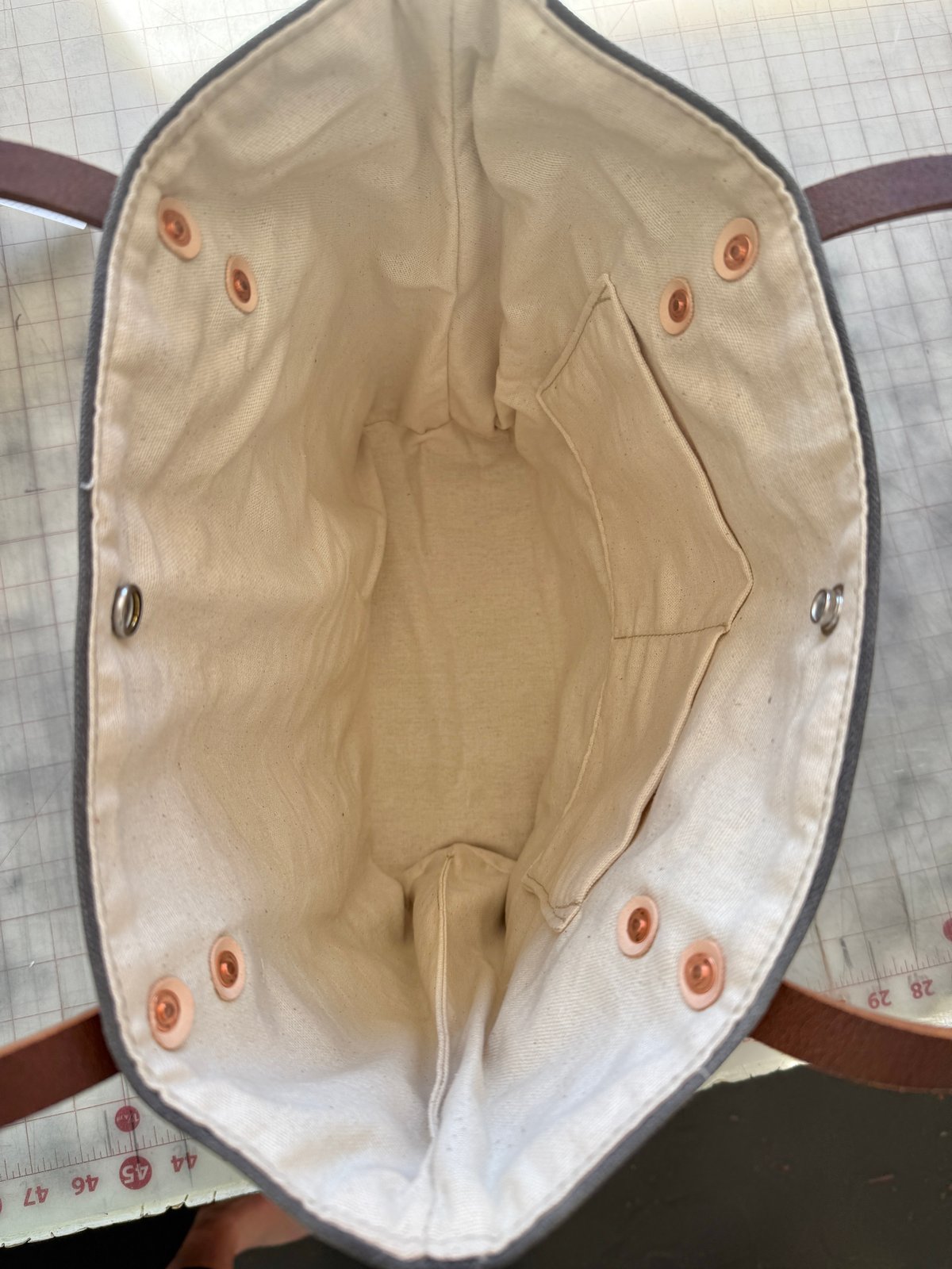 Interior view of Patriotic Classic Burn Bag showing full lining and snap opening.