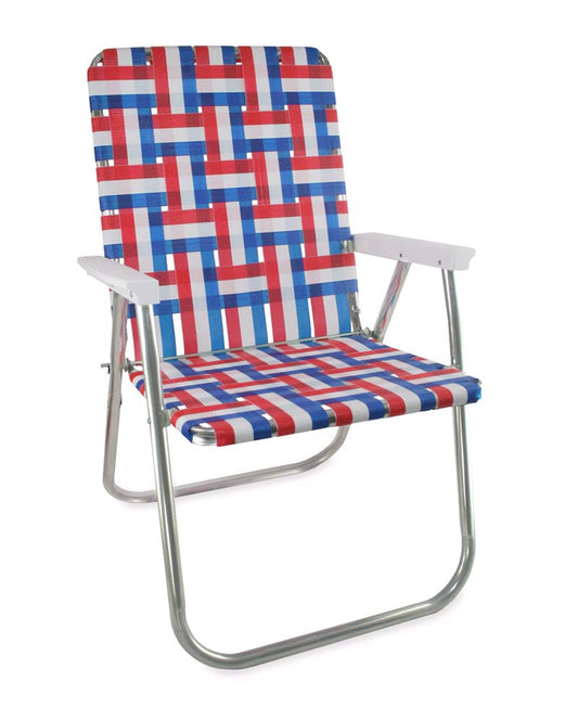 The Patriot Classic Folding Lawn Chair - Red White Blue Webbing Pattern