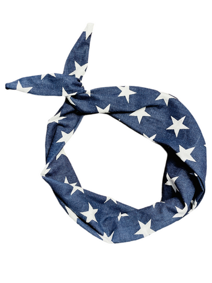 Denim Stars Headband - Patriotic Navy Blue Cotton Wire Headband