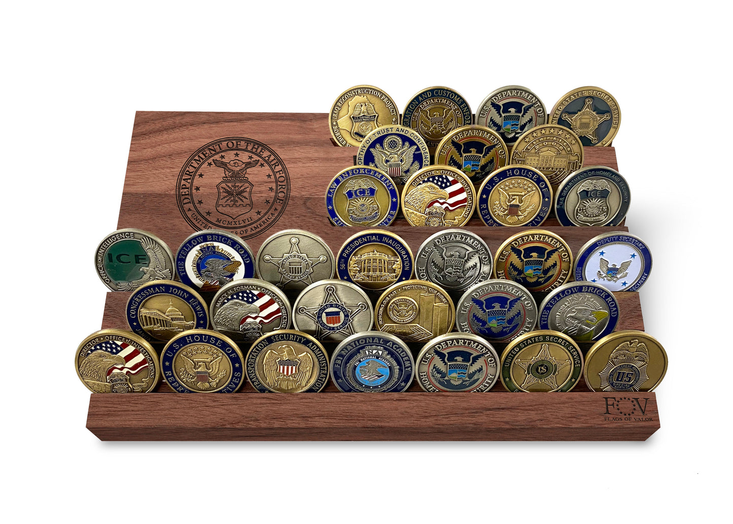 Wooden Challenge Coin Holder – Walnut Display | Shop250America