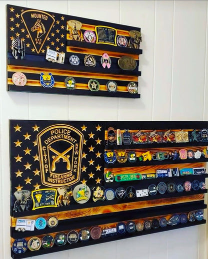 Custom Challenge Coin Display American Flag with Engraved Badge and Personalization