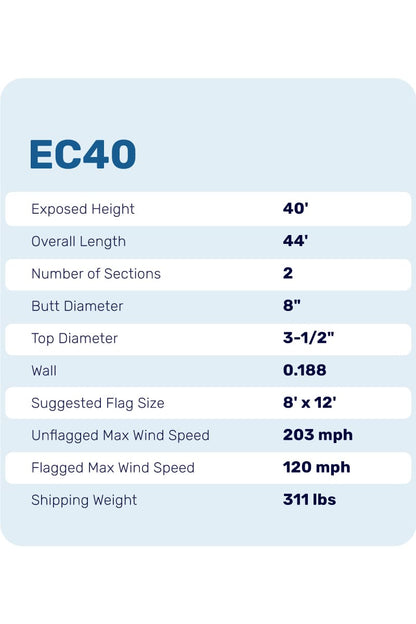 40ft Heavy Duty Flagpole - EC40