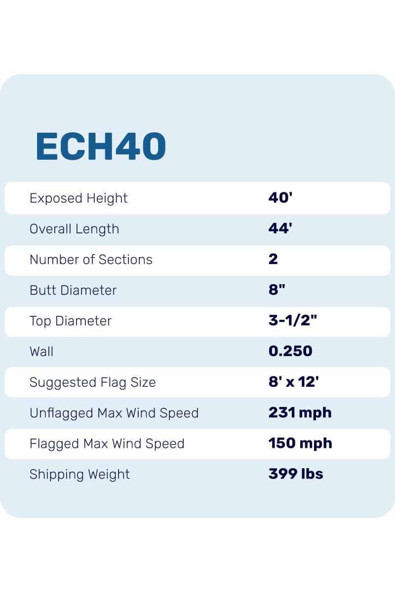 40ft Hurricane Flagpole - ECH40