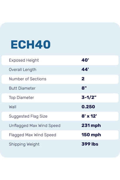 40ft Hurricane Flagpole - ECH40
