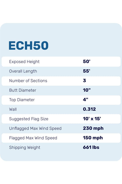 50ft Hurricane Flagpole - ECH50