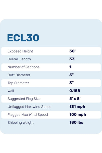30ft Premium Flagpole - ECL30