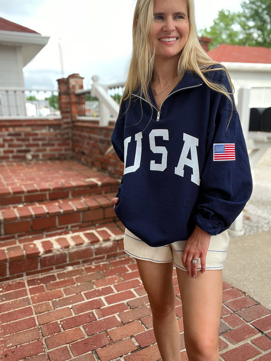 Retro USA Navy 1/4 Zip Pullover - Patriotic | Wild Kard Vintage