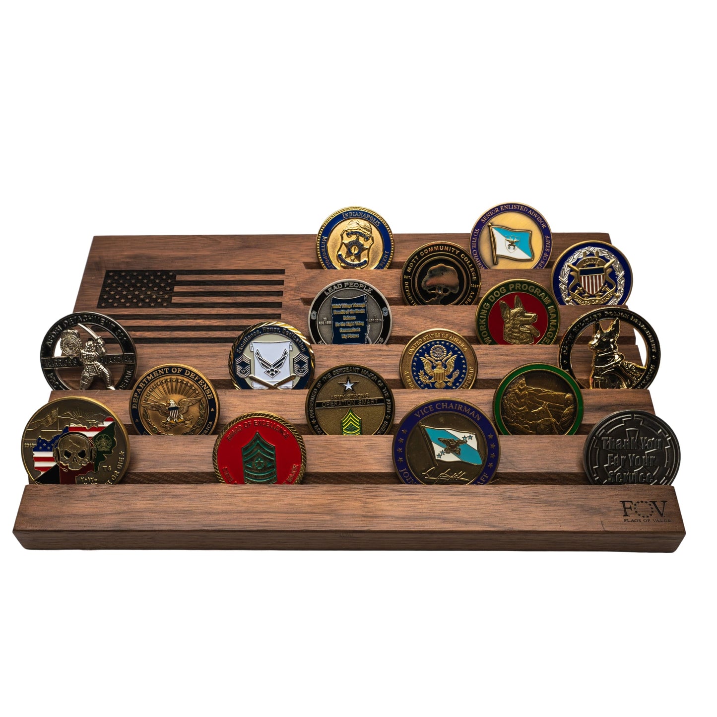 Wooden Challenge Coin Holder – Walnut Display | Shop250America