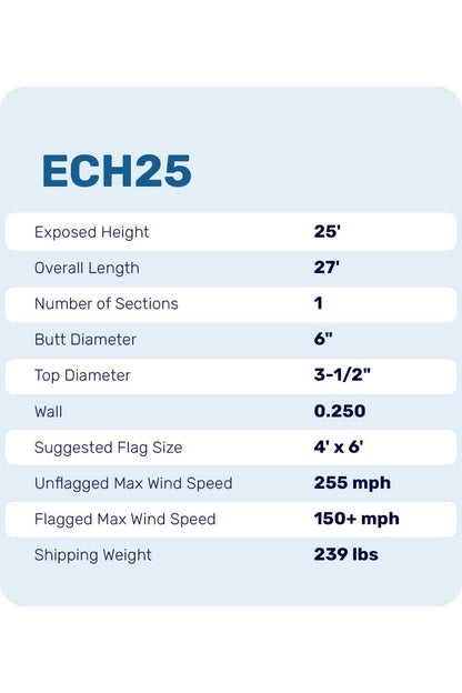 25ft Hurricane Flagpole - ECH25