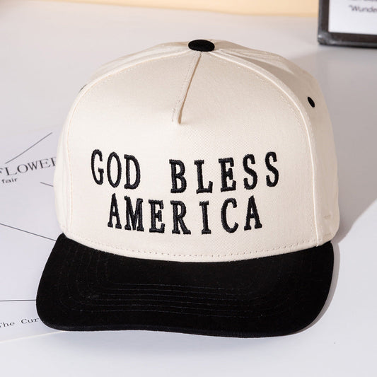 GOD BLESS AMERICA Message Embroidered Five Panel Canvas Snapback Baseball Cap