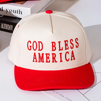 GOD BLESS AMERICA Message Embroidered Five Panel Canvas Snapback Baseball Cap