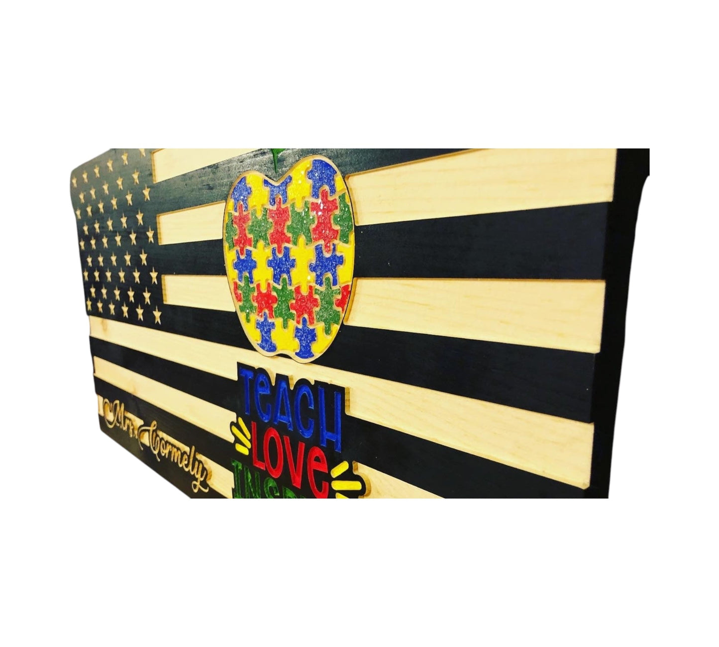 Wooden American Flag for Teachers with Personalized Engraving