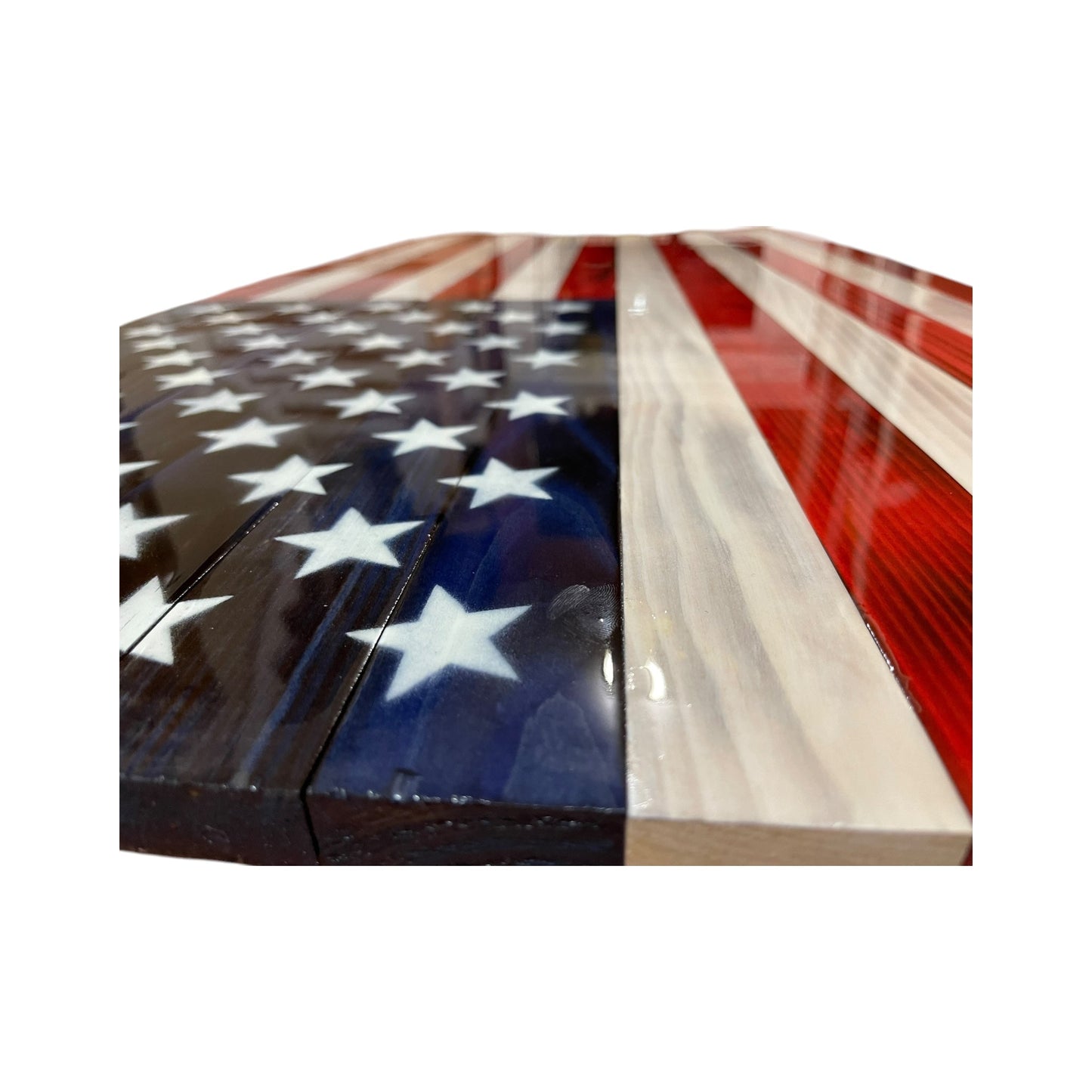 Wooden American Flag with Epoxy Coating and Custom Engraving