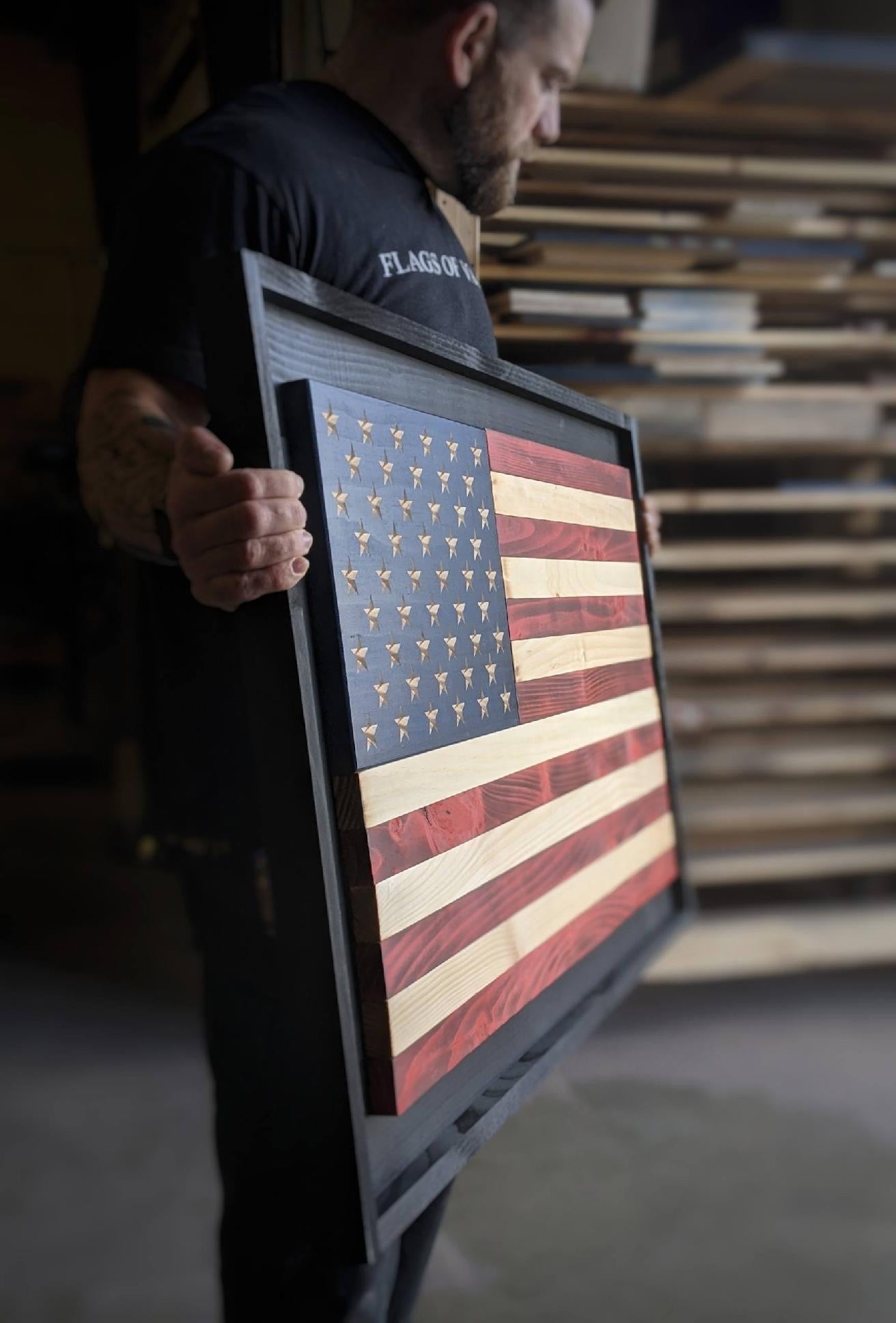 Liberty Flag – American Oak Wooden Display | Shop250America