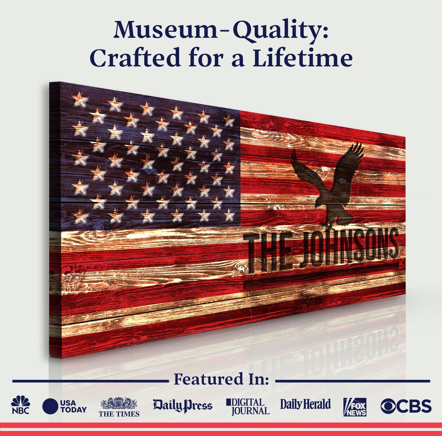 Rustic American Flag Family Name Sign