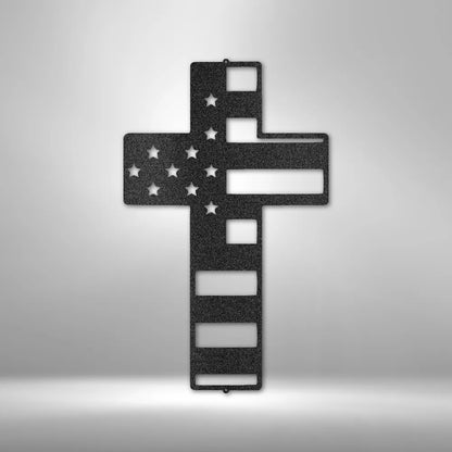 Patriotic Cross Steel Sign – American Flag Design | Shop250America